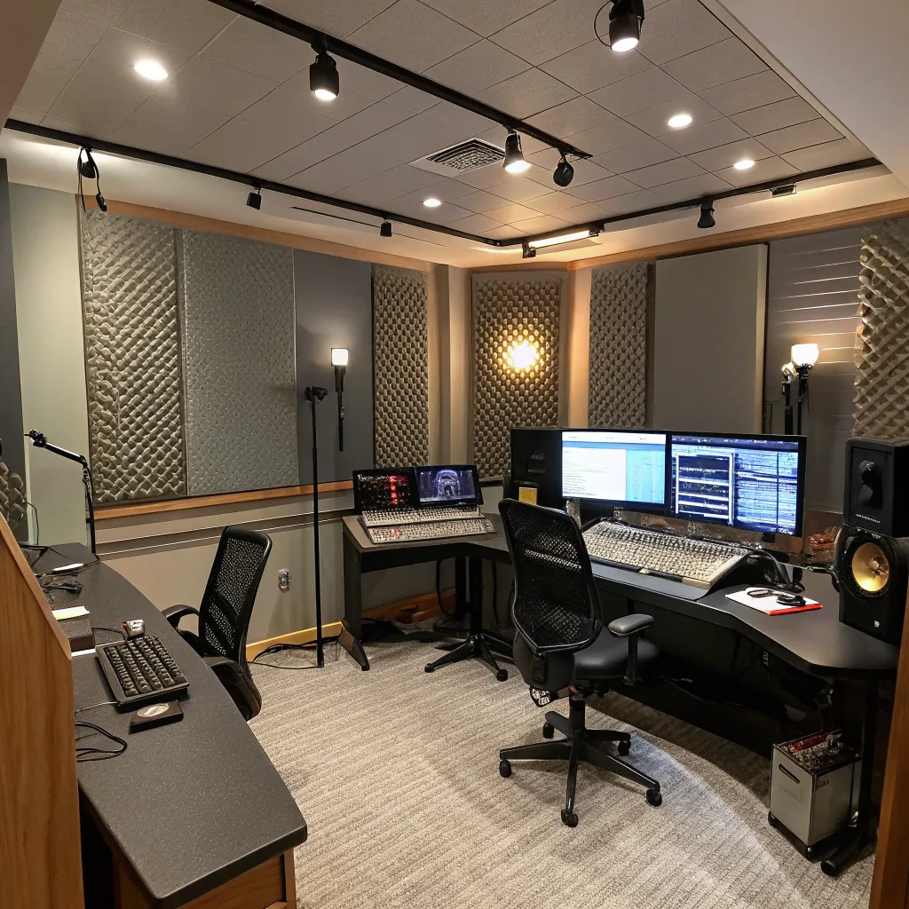 Overview of a professional dubbing studio with high-end equipment