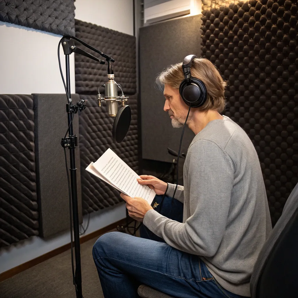 Professional voice artist working in studio